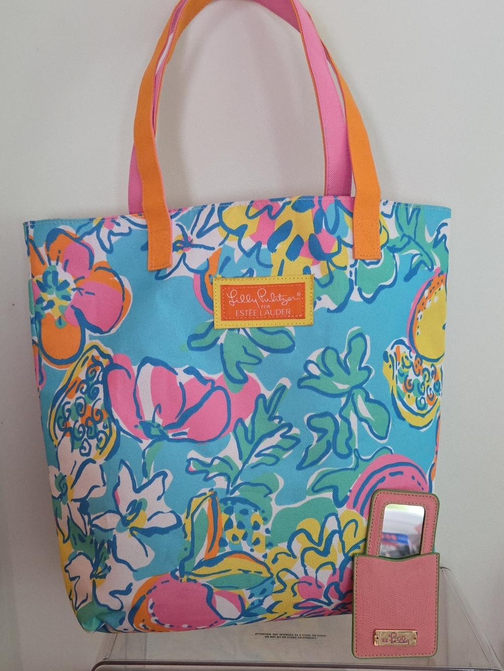 Lilly Pulitzer Floral Blue Pink Orange Yellow Tote 2 piece set
